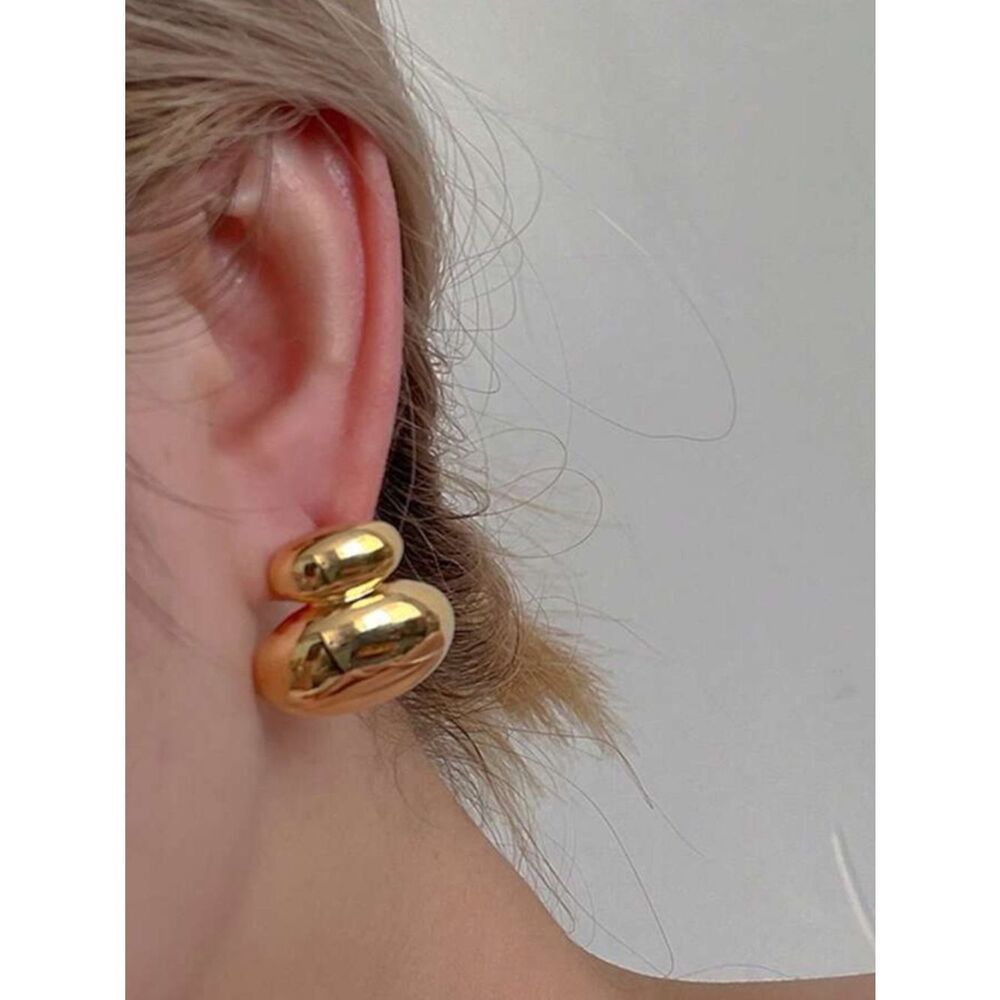 Gold Double Bubble Stud Earrings - Women Jewelry R 405